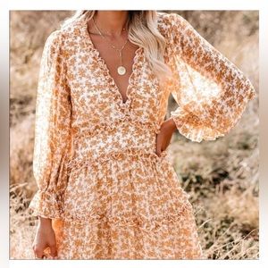 Keegan Floral Ruffle Dress - Mustard